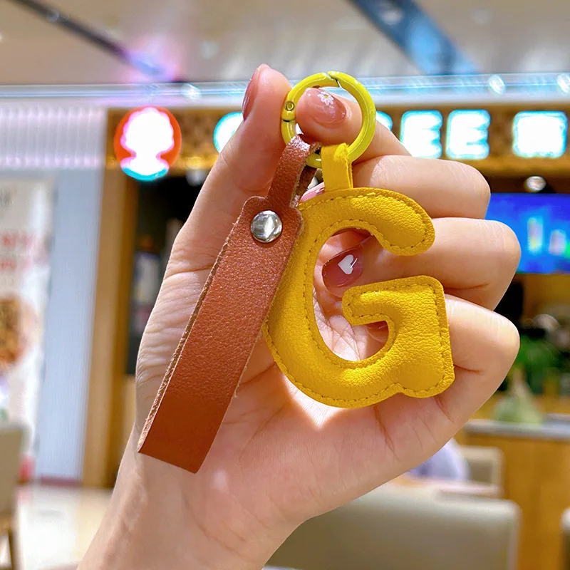 A to Z PU Leather Initial Letter Keychain For Women Fashion Cartoon Candy Color Bag Phone Pendant Car Key Chain Jewelry Gifts