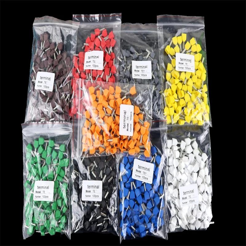 100PCS 1.5~16.0² TE1512 TE2510 TE2513 TE4012 ouble pipe cold pressed end double line tube shaped insulated tubular terminal