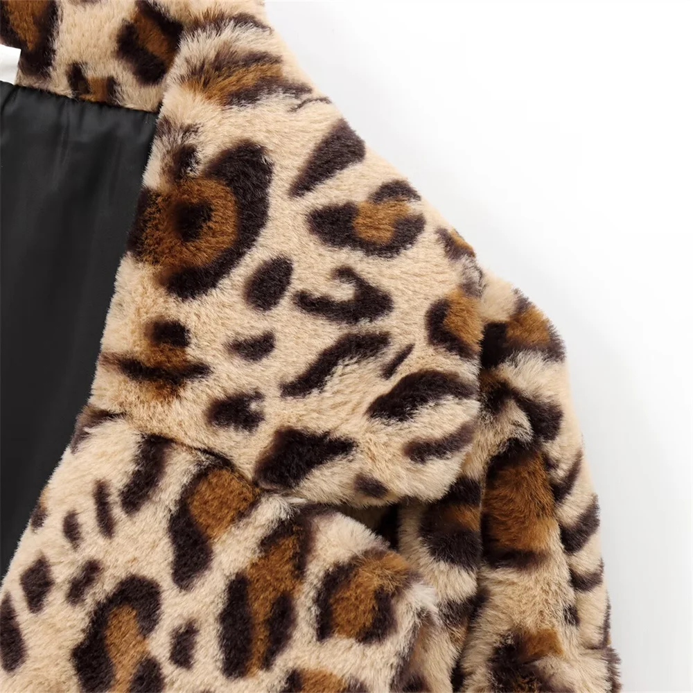 خريف جديد وصول المرأة أزياء تنوعا متوهج كم طويل الحيوان طباعة الفراء تأثير معطف سترة #4