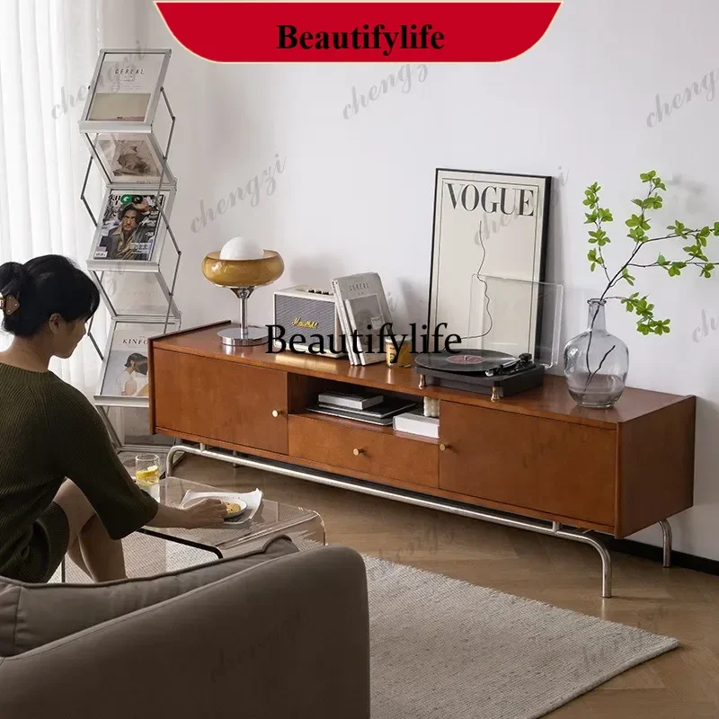 Medium-antique all-solid wood suspended Nordic retro small apartment living room simple modern TV cabinet m138