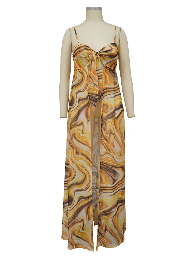 Wmstar plus size sommerkleid ung frauen 5xl sexy hosenträger top mit mehrfarbig bedrucktem schlitz kleid großhandel drops hipping 2024