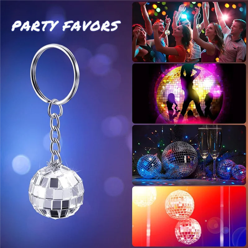 B62B-96Pcs Set Disco Ball Keychain Mirror Keyring Reflective Ball Key Chain Pendant
