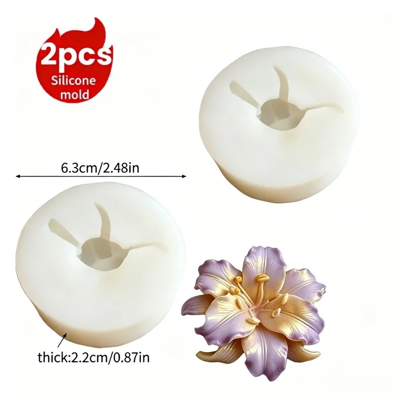 2Lily Flower Silikon-Kerzenform, für handgemachte Kerzen, Kunstharz-Bastelarbeiten, Seife, Schmuckguss, Dekoration, Kunstharz, zarte Blütenblätter, für