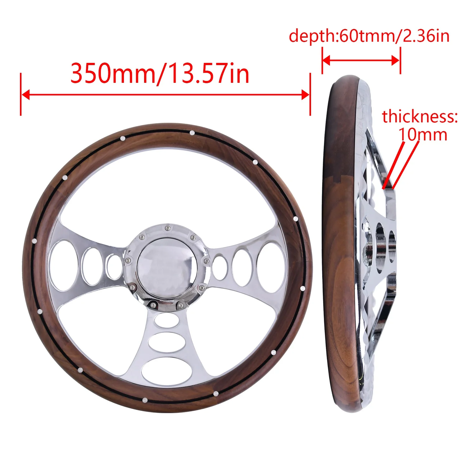 13.57 inch Nine Hole Solid Wood Steering Wheel 350mm Racing Steering Wheel Wooden Vintage Car Steering Wheel Wholesale