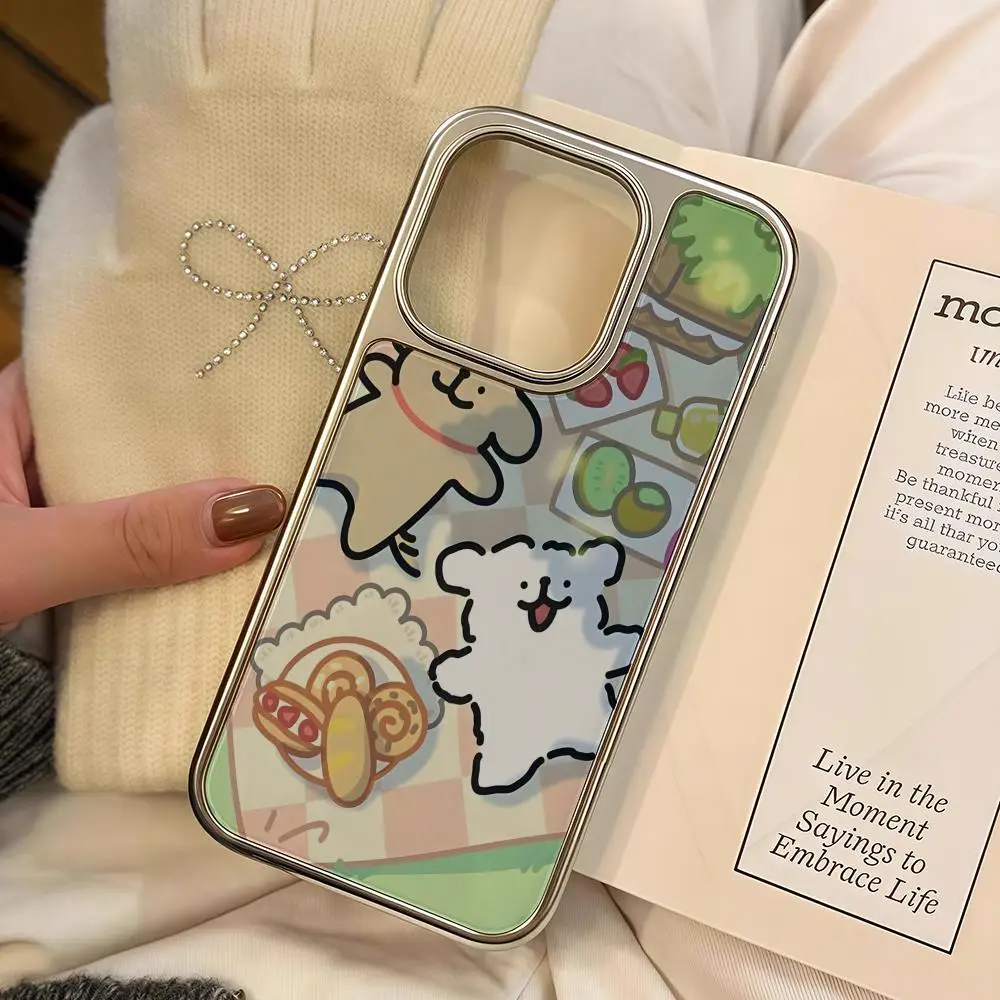 

Linear dog Phone Case For iPhone 16 15 14 13 12 11 Pro Max Plus HD Magsafe Metal Frame Carbon Fiber Hard Shell