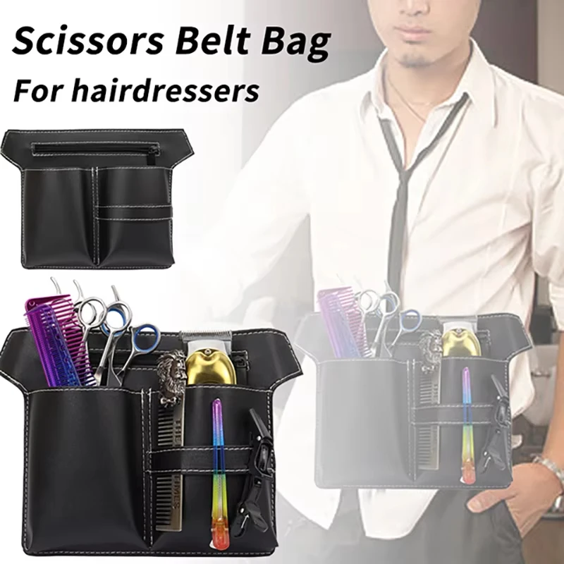 PU Leather Hair Scissor Bag Barber Comb Clip Case Hairdressing Tool Holder Salon Waist Pack Belt Storage Solution Stylists