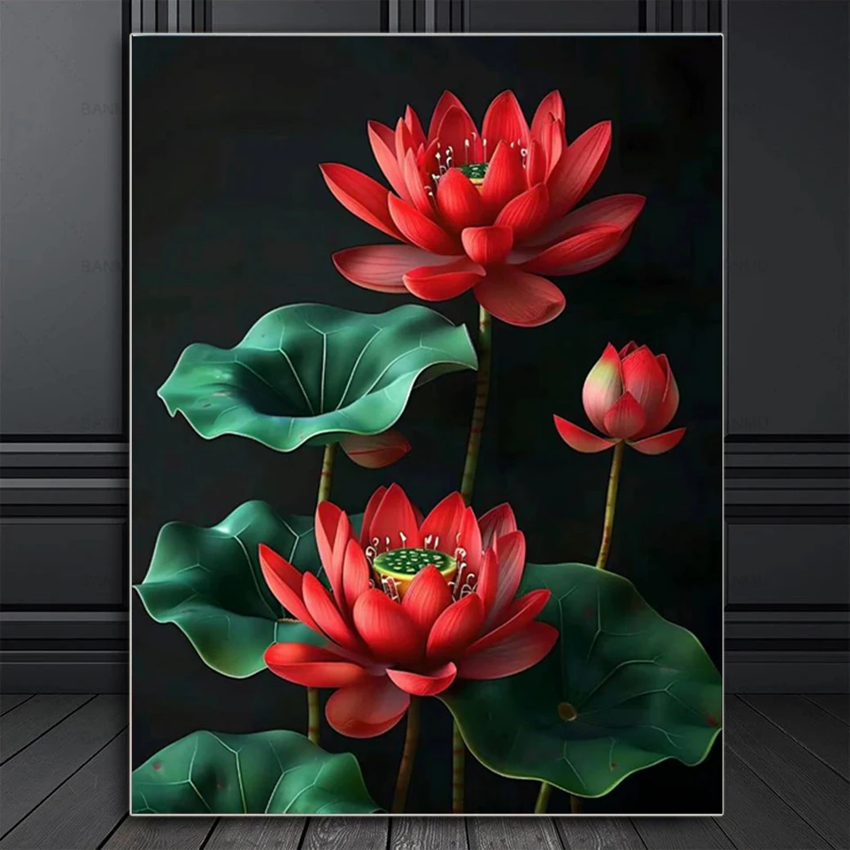 Flower Diamond Painting New Collection 2024 Lotus Cross Stitch Kits Full Round/Square Mosaic Colorful 5D DIY Bedroom Decoration