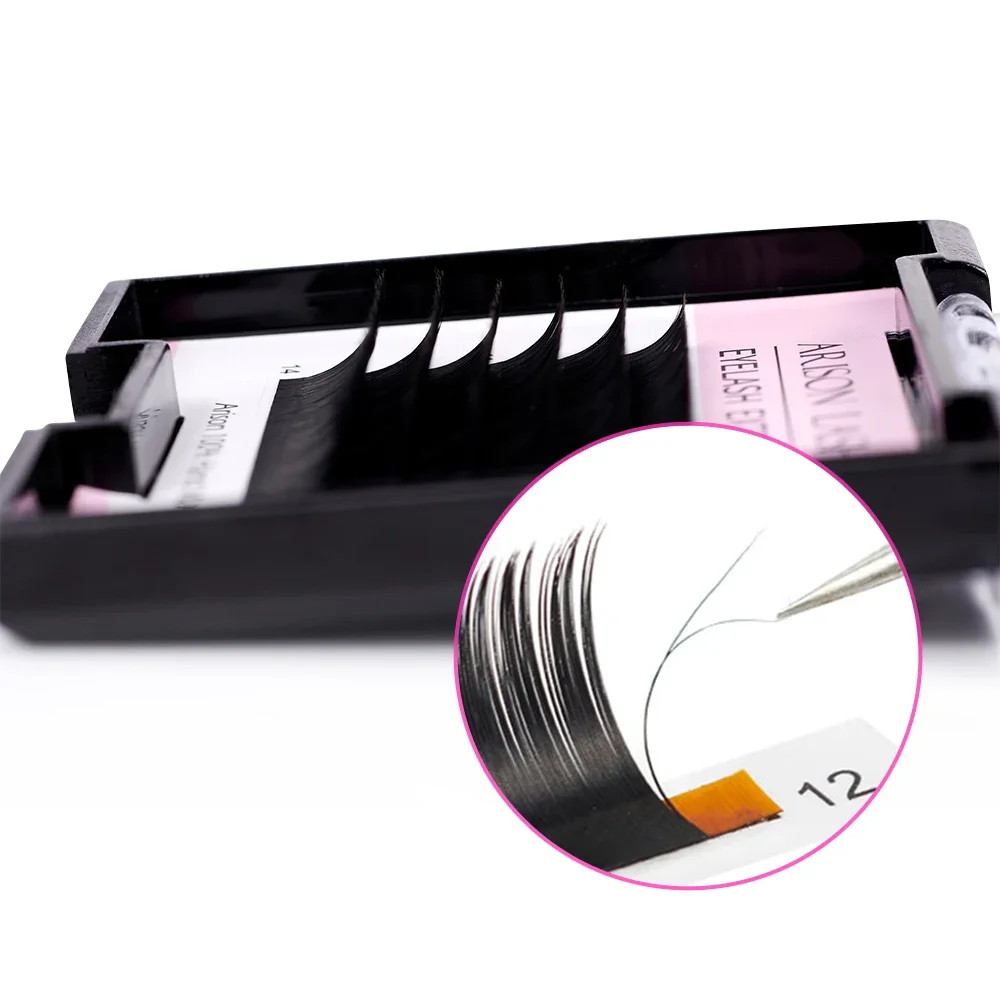 ARISON B/J 6 Rows Nature Ellipse Flat Lashes Soft Split-tips Volume Fans Eye lash Extensions individual Fake Eyelash For Whosale