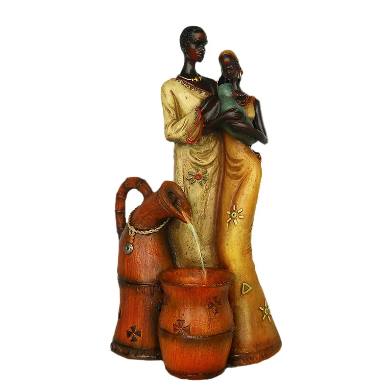 Black woman family polyresin indoor decor waterscape resin african sculpture waterfall outdoor villa garden fountain