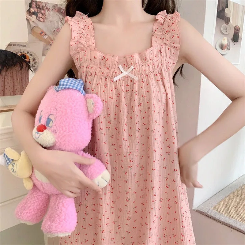 Women's French Pure Desire Style Camisole Dress Summer Thin Cute Mid-Length Nightdress Homewear