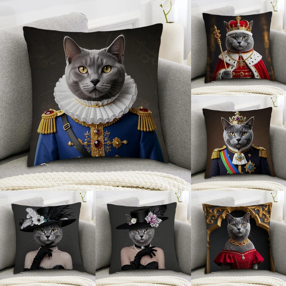 Russian Blue cat Pillow Case Sofa Decorative Home Double-sided Print Plush Square Throw Pillow Covers Cushion Decor Cover