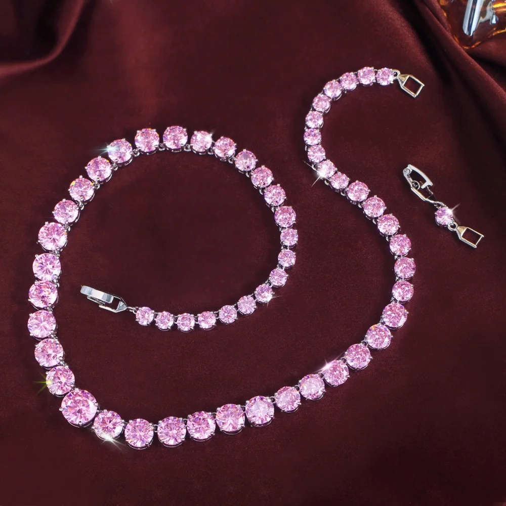 CWWZircons Rundschliff CZ Tennis-Halskette, Iced Out Einreihige Bunte Kettenhalskette für Männer und Frauen, HipHop-Schmuck Großhandel DZ0109 – Detail 5