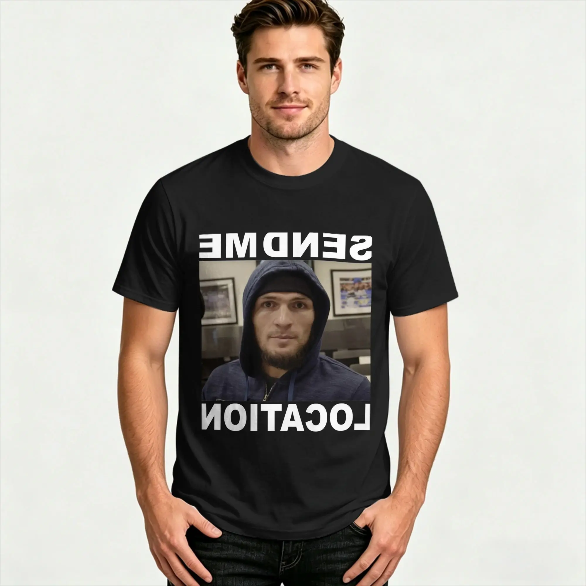 Khabib Send Me Location T Shirt Summer  Y2K Basic T-Shirts Cotton Harajuku Tshirt For Man Casual Clothes