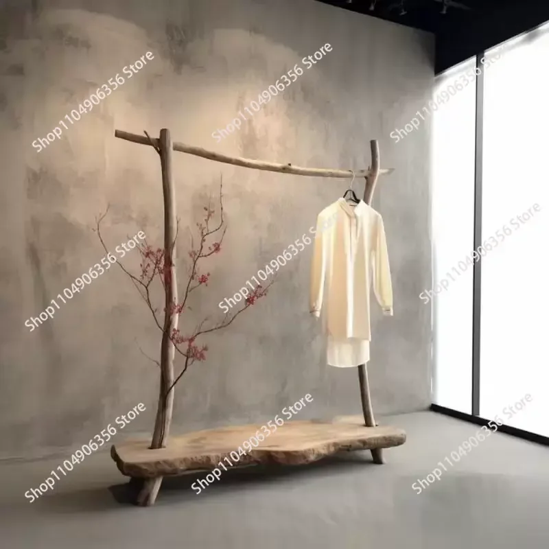 

for Sandy Wind Solid Wood Floor-to-Floor Coat Rack Log Design Customizable Homestay Hanging Hanger Clothing Store Display Rack