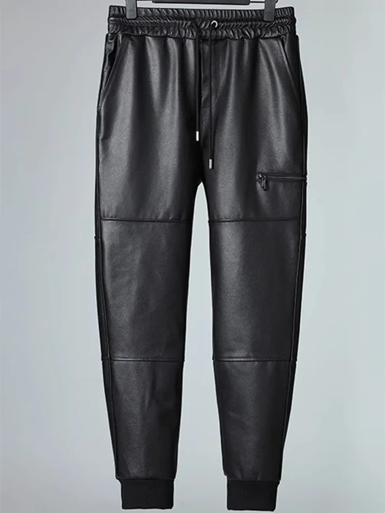 

Men's Leather Pants, Fleece, Thickened, The First Layer of Cowhide, Waterproof, Bunched, Large Size, Cycling, Autumn, Winter