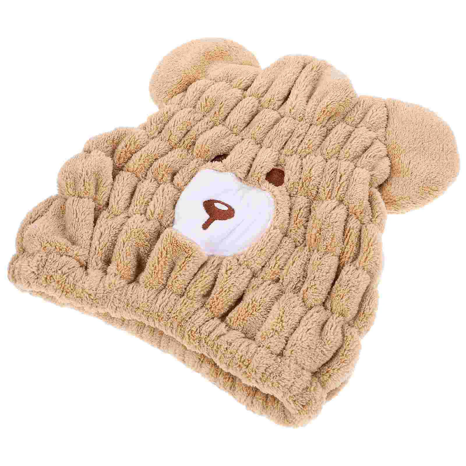 Cute Bear Hair Drying Hat Absorbent Coral Fleece Towel Wrap for Kids Quick Dry Bath Cap Soft Comfortable Easy Use Travel Home