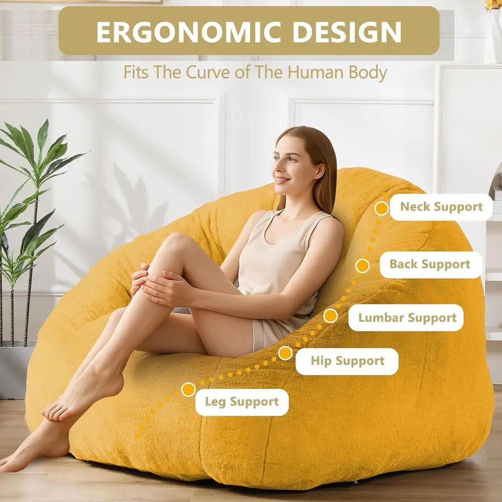 كرسي كيس فول من الفرو الصناعي الناعم كبير الحجم للبالغين، أريكة قراءة كبيرة مريحة لغرفة المعيشة وغرفة النوم والنوم، أصفر