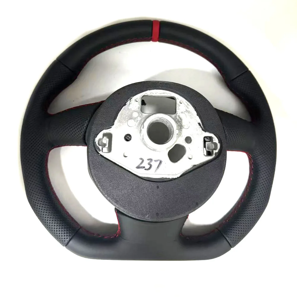 For Audi A4 B8 Red Stitching Punched Leather Steering Wheel S/RS Logo With Frame Base Assembly Accessories