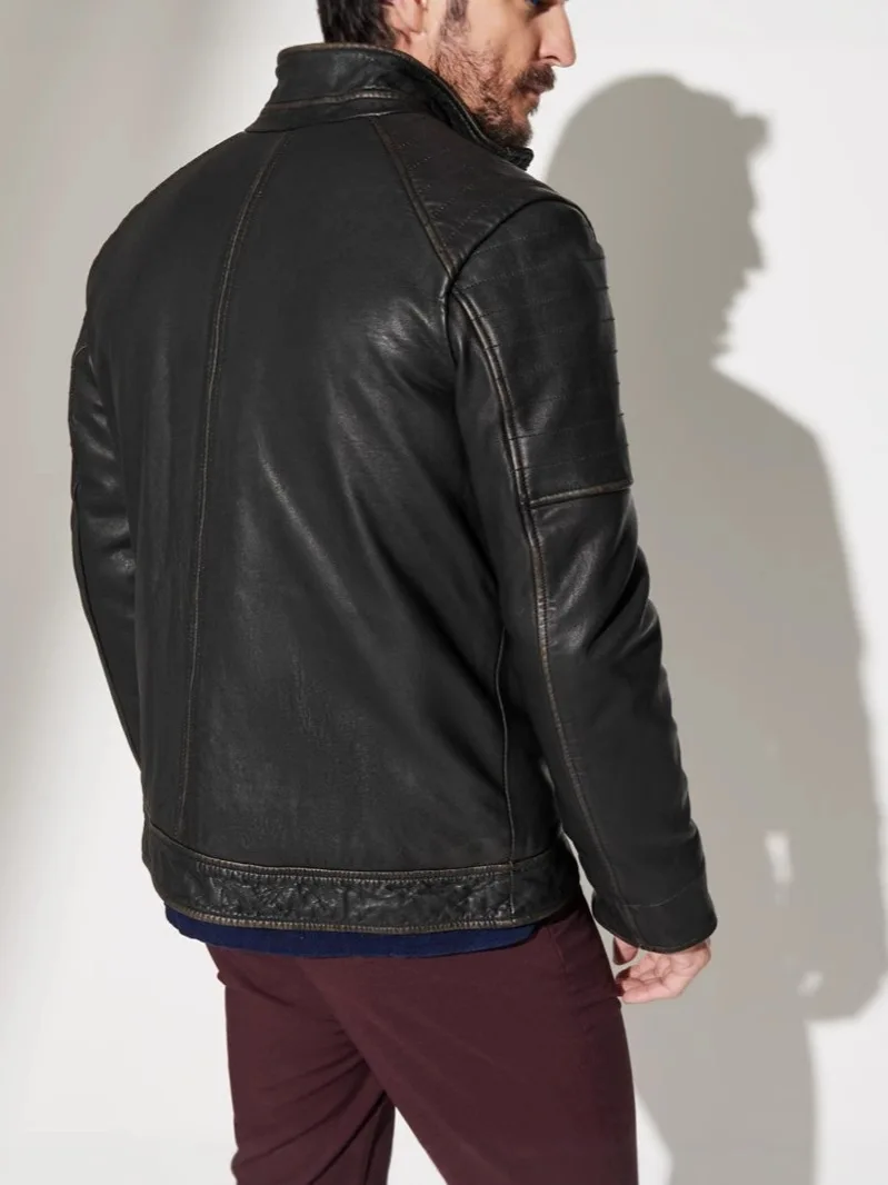 Pu Leather Motorcycle Jacket Zipper Pockets Stand Collar Motorcycle Biker Tops For Men