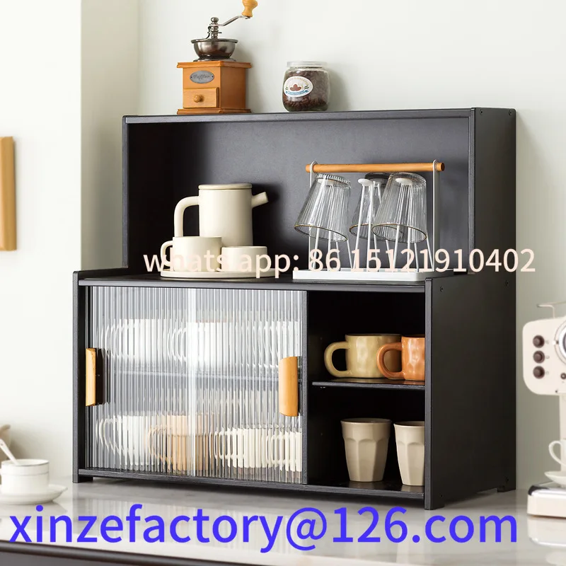 Rack de armazenamento de copo de bambu personalizável, organizador de copo de água à prova de poeira, conjunto de chá, caneca de café, suporte de armazenamento de porta de vidro, armazenamento de copo