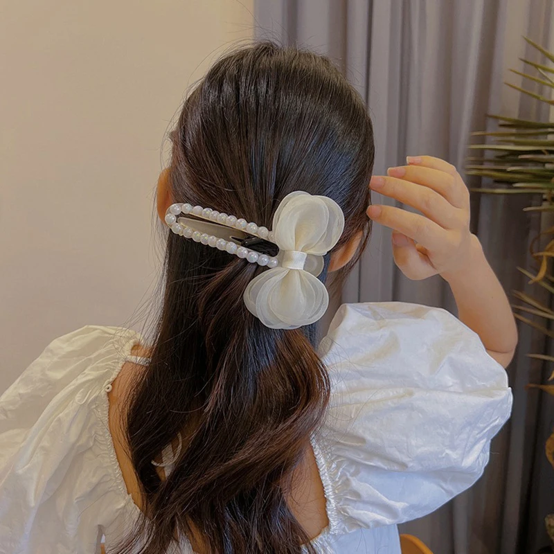 Francês Elegante Grande Arco Pérola Clipe de Cabelo, Duckbill Clips, Doce Avançado Feminino Temperamento, Apertos De Cabelo, Acessórios de Moda, Novo