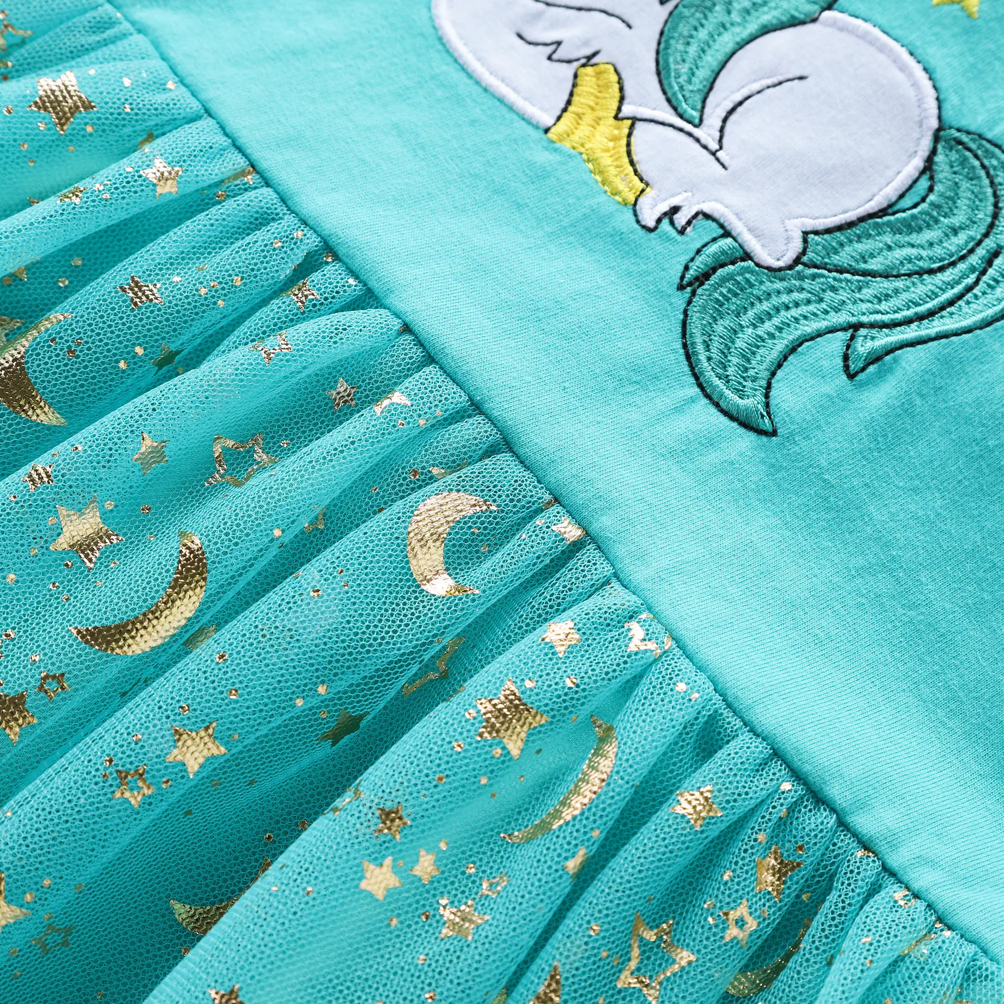 Mädchen Herbst Neue Baumwolle bestickt Cartoon Einhorn Mesh Kleid – Detail 12