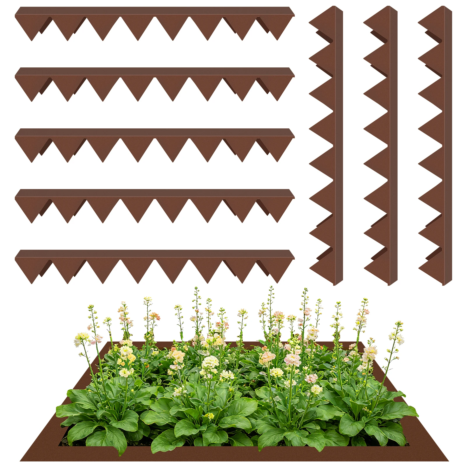 Juego de 8 piezas de bordeadores de jardín de 53.7 cm, bordeadores de césped de acero de 5 cm de altura, delimitadores de paisaje, vallas para caminos de jardín