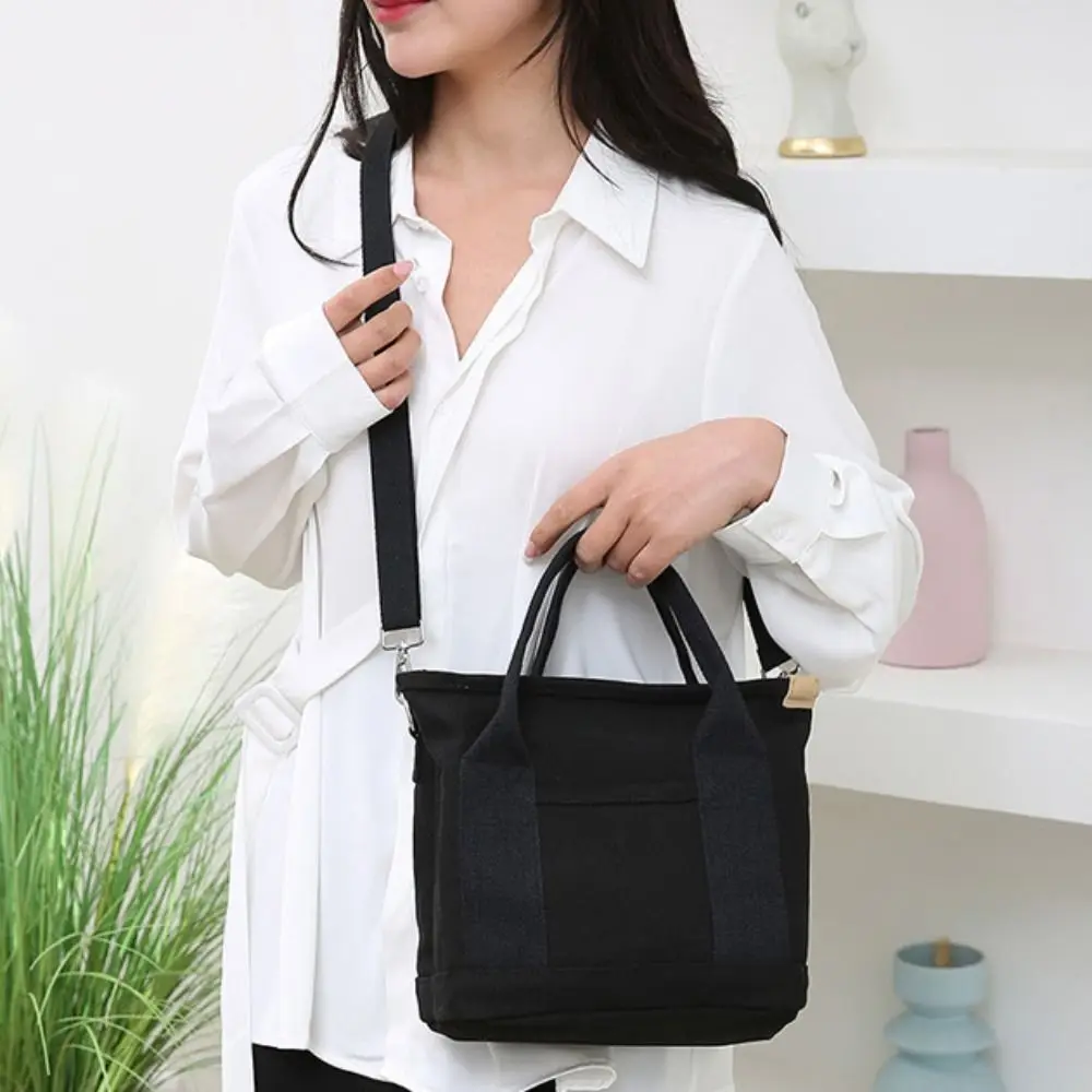 Multi-pocket Japanese Style Crossbody Bag Zipper Large Capacity Canvas Shoulder Bag Stroge Bag Handbag Pure Color Tote Bag