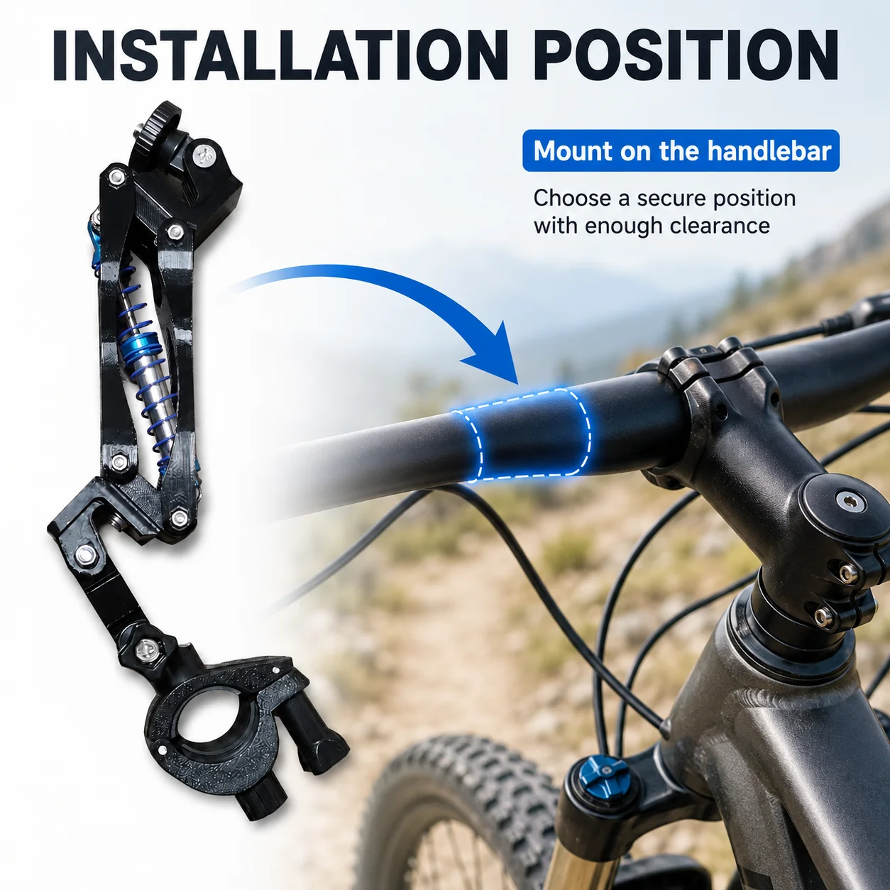 Dual Shock Absorbing Camera Mount, Adjustable Extension Arm with Handlebar Clamp for Bicycle and Motorcycle