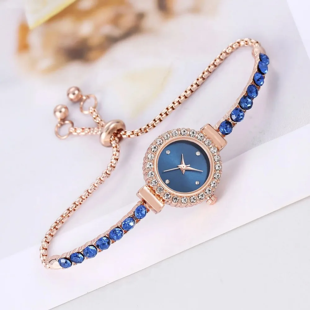 New Fashionable Colored Rhinestone Thin Strap Diamond Set Round Ladies Watch Free Adjustable Bracelet Watch Women\'s Quartz Watch