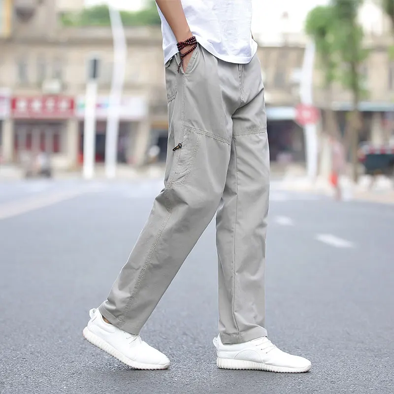 

Trousers Cargo Sweatpants Pockets Zipper Solid Color Elastic High Waisted Men's Clothing Korean Fashion Spring Autumn Pants