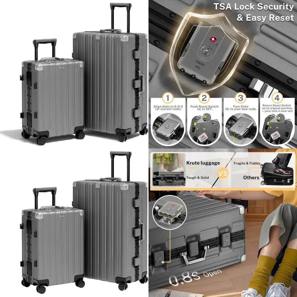 

2-Piece Aluminum Frame Suitcase Set with Polycarbonate Hard Shell, TSA Lock, and Spinner Wheels for Travel