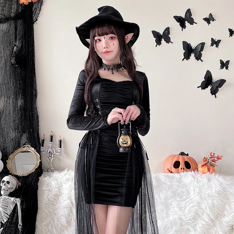 Długa gotycka szata kostium na Halloween czarownica mag sceniczny występ odgrywanie ról cosplay odzież damska etniczny strój sceniczny
