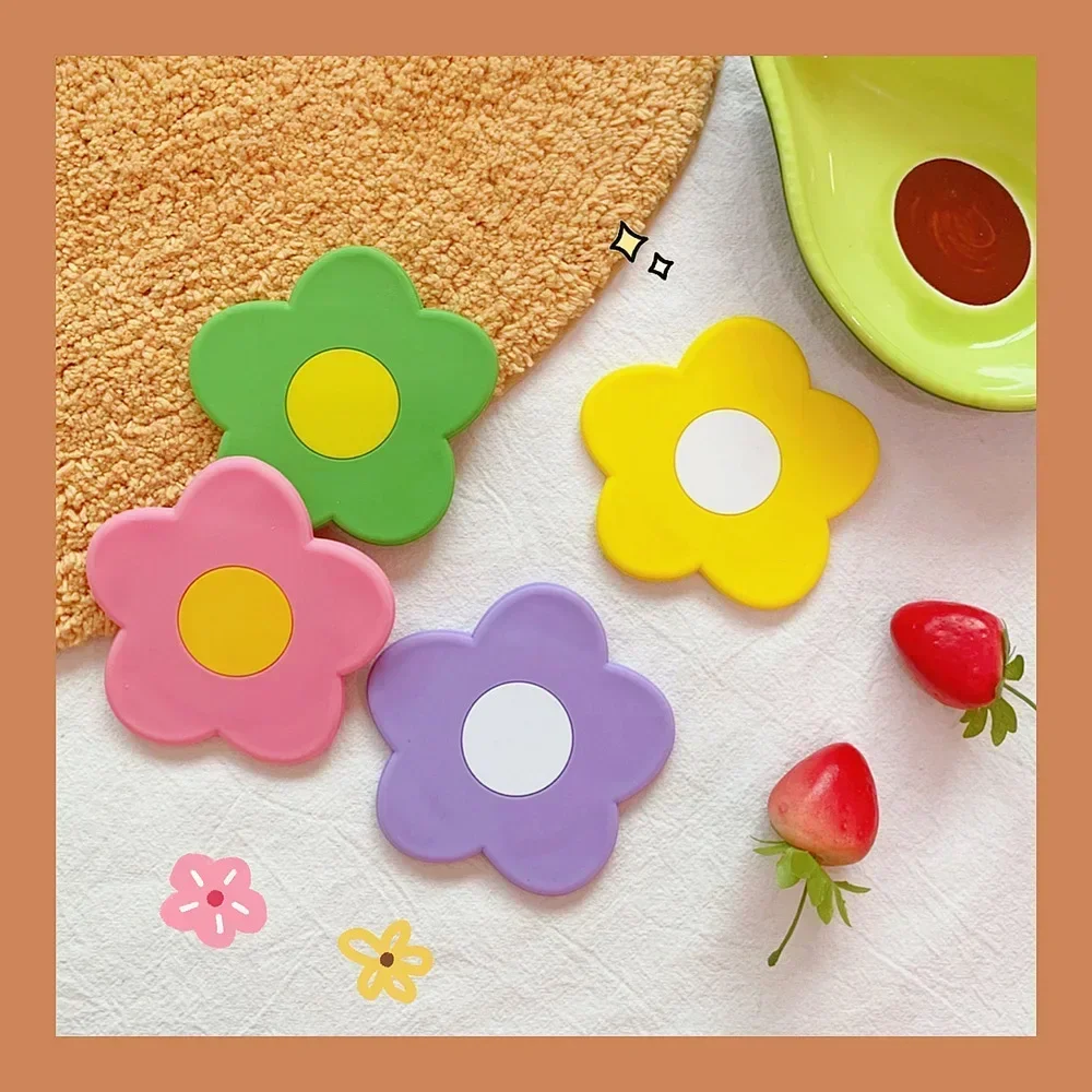 Espejo 1pc Colorful Flowers Mirrors Mini Portable Pocket Makeup Mirrors Fashion Ins Style Creative Silicone Small Mirror