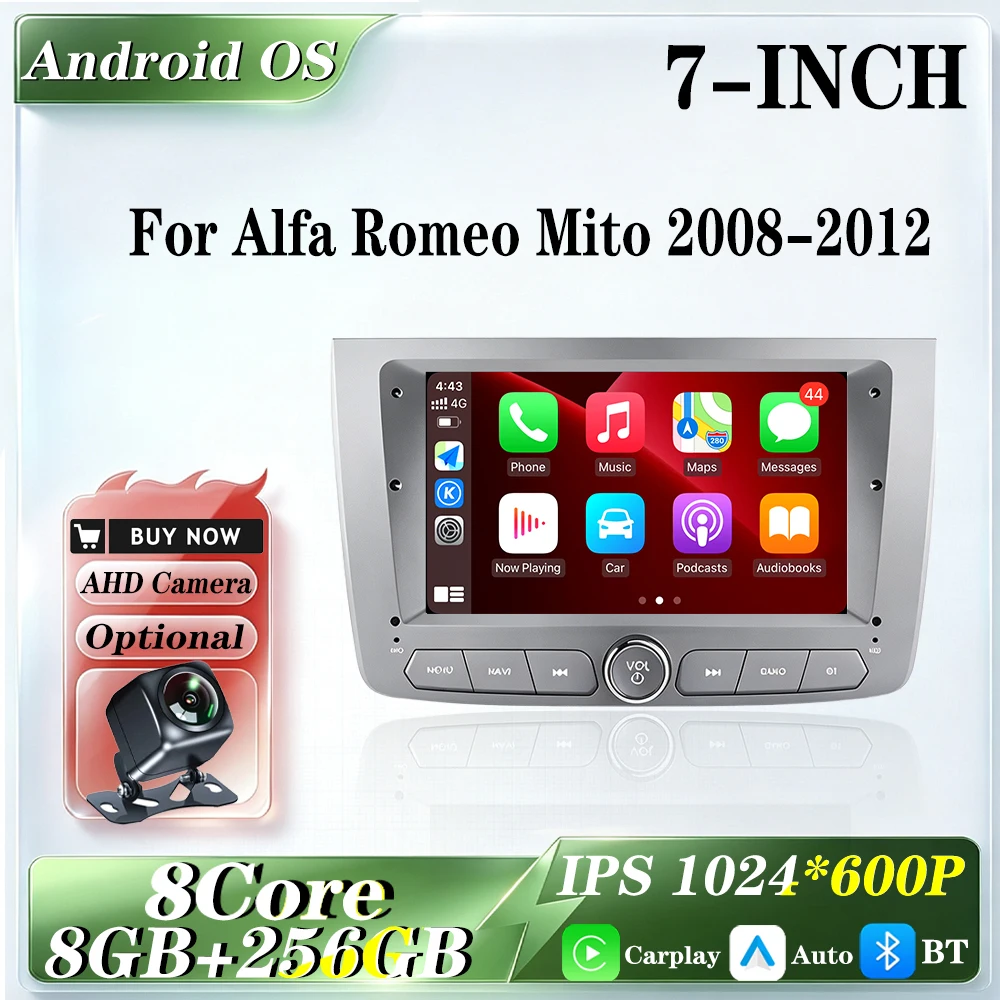 Android 16 7 Inch Carplay Multimedia Video GPS Navigation Radio for Alfa Romeo Mito 2008-2012 with BT 4G LTE WIFI Support