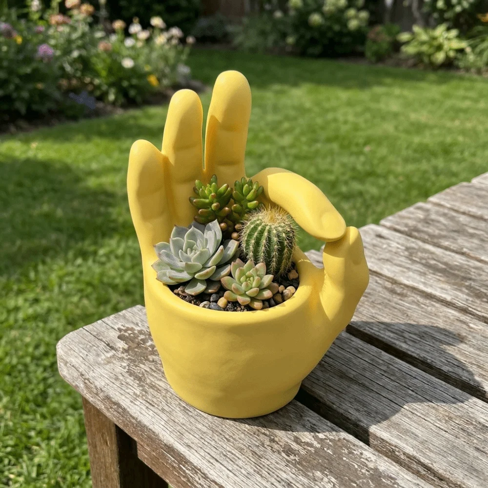 Hand Ornament 3D Printed OK Gesture Planter Novelty Plastic Hand Shaped Planter Unique Shape Hand Sculpture Decor Garden Decor