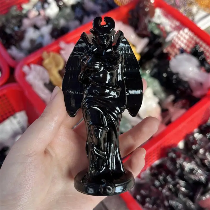 Estatua de obsidiana negra Natural, bruja Succuba Lilith, estatua tallada, piedra preciosa de energía curativa de cuarzo para regalo de Navidad, 1 Uds.