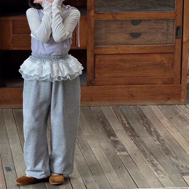 Girls Mesh Lace Leg Pants 2026 New Products Sweet Casual and Fashion Kids Outwear Long Pants Beautiful