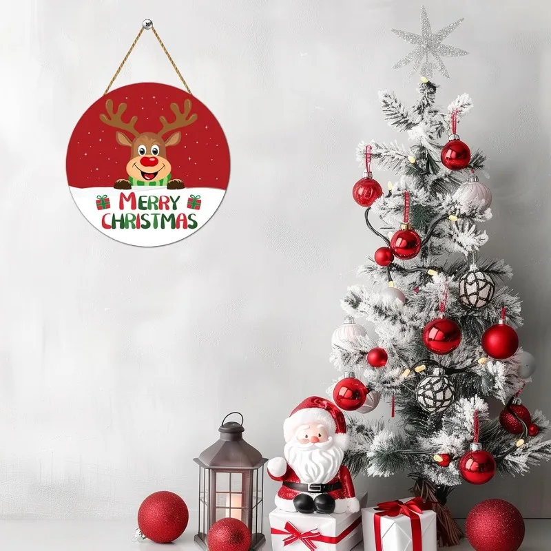لافتة باب عيد الميلاد الرنة اللطيفة، شماعة خشبية لعيد الميلاد المجيد لشرفة الباب الأمامي، ديكور الحائط ديكور المنزل الداخلي للعطلات