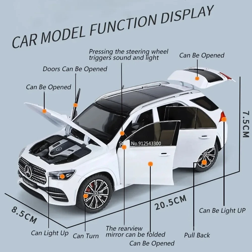 1:24 g63 gle350 modelo de carro brinquedo liga diecast puxar para trás portas abertas som luz modelos veículo brinquedos para meninos presentes aniversário