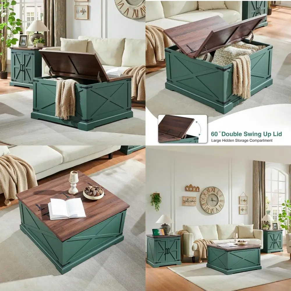 

Rustic Wood Storage Coffee Table with Hinged Lift Top - Large Hidden Storage for Rustic Living Rooms