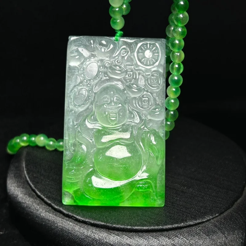 

Certified Natural High Ice Jade Jadeite Green Buddha amulet Pendant&NecklaceMaitreya Buddha