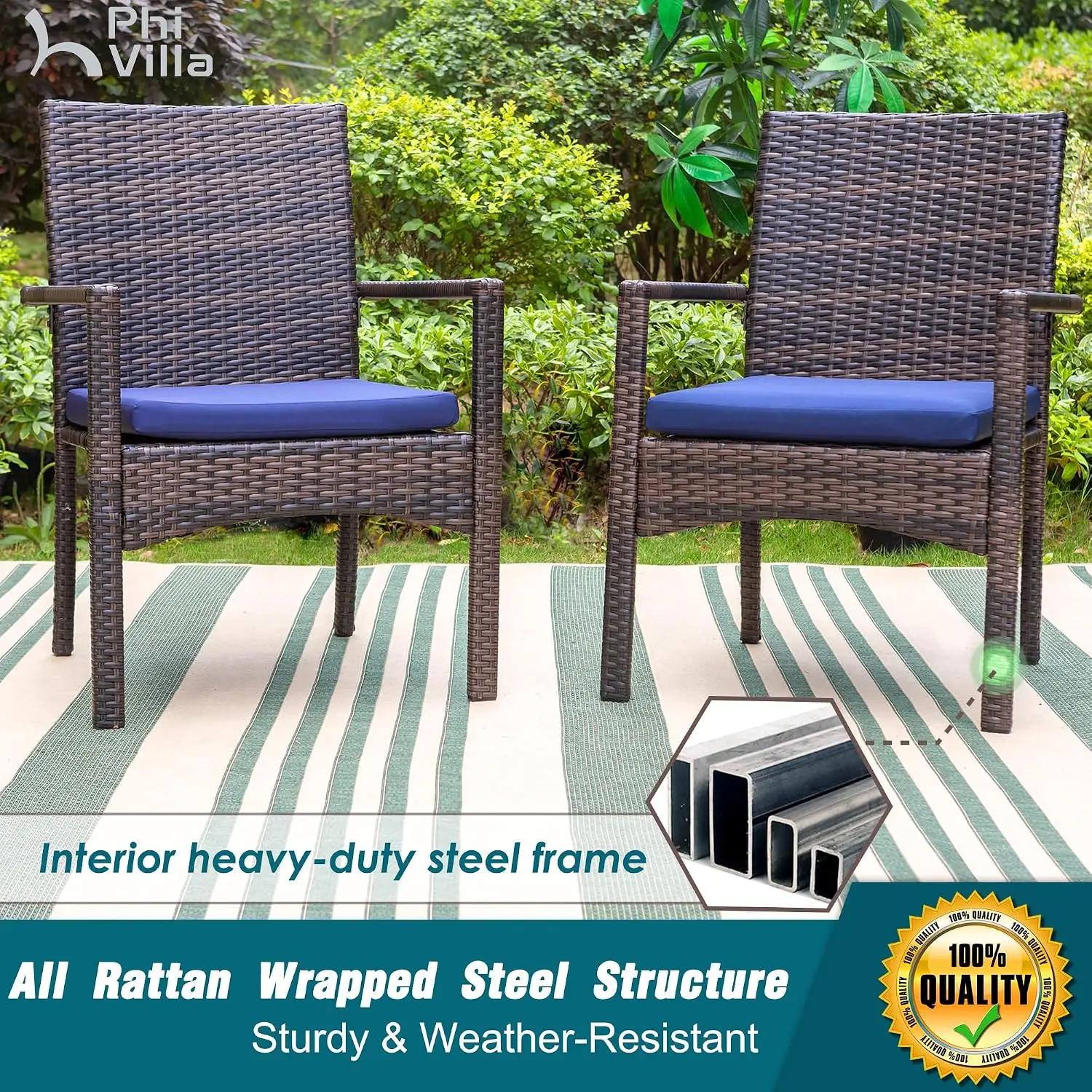 Wicker Patio Dining Chairs Set Of 4 With Removable Cushions, Customized