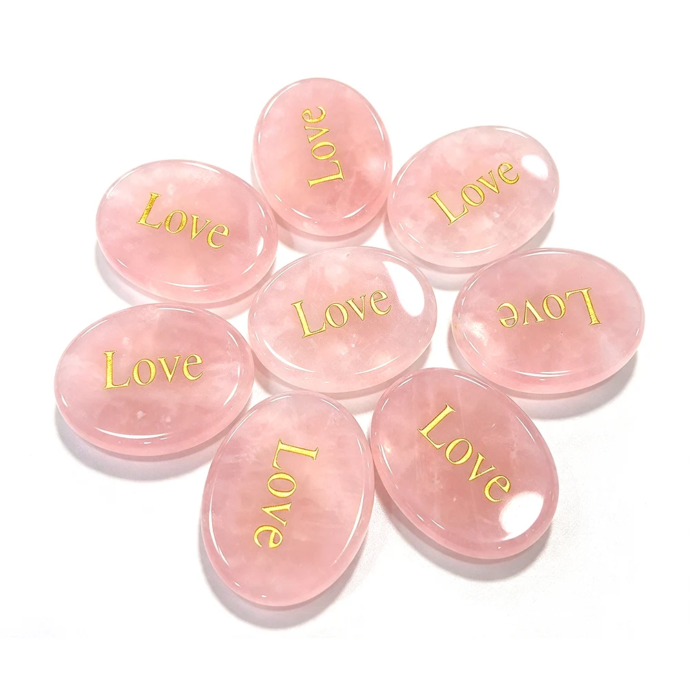 1pc Natural Pink Rose Quartz Oval Worry Stone Crystal Stone Palmstones Home Decorations Ornaments Carved Thumbstone Mineral Gift