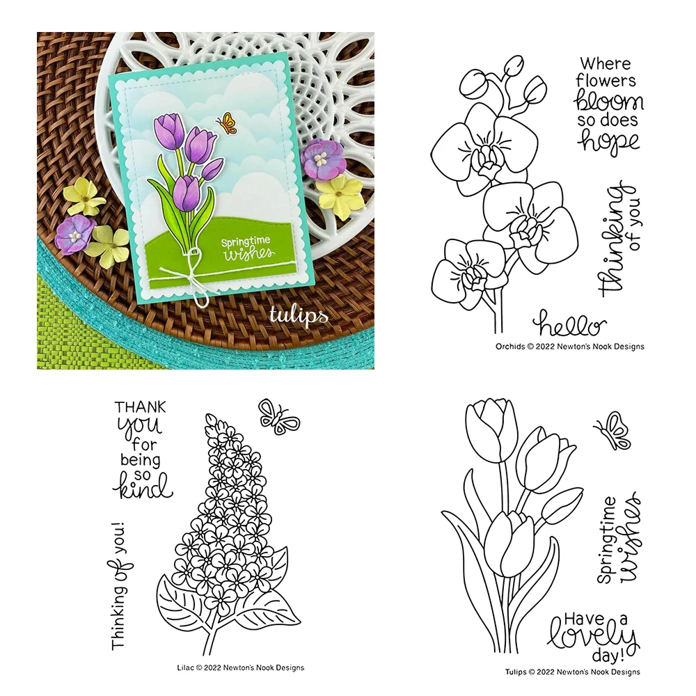 

2026 New Lilac Tulip Orchids Flower Clear Stamps and Cutting Dies for Scrapbooking Paper Making Frames Card Crafts