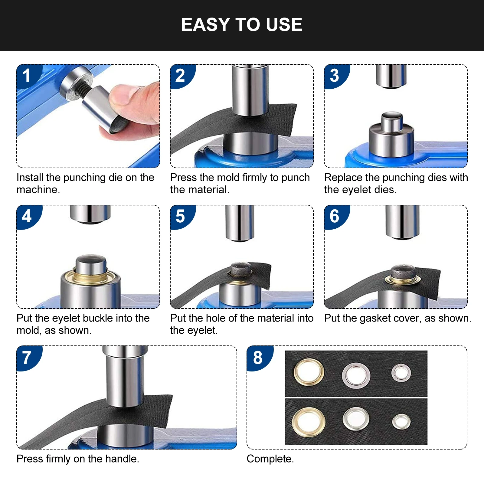 Imagem -05 - Punch Press Button Hole Machine Faça Você Mesmo Hand Press Button Máquina de Perfuração de Costura Ilhó Snap Moldes 3000 Set