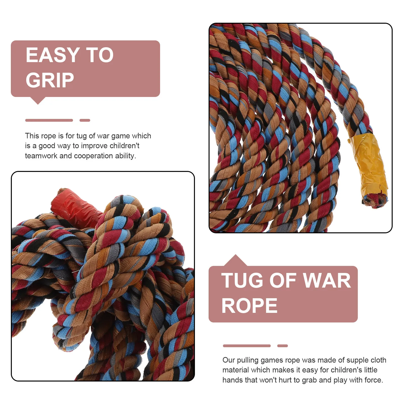 Tug of War Rope Soft Twisted Cloth Pulling Cord for Outdoor Lawn Games Birthday Parties and Team Play