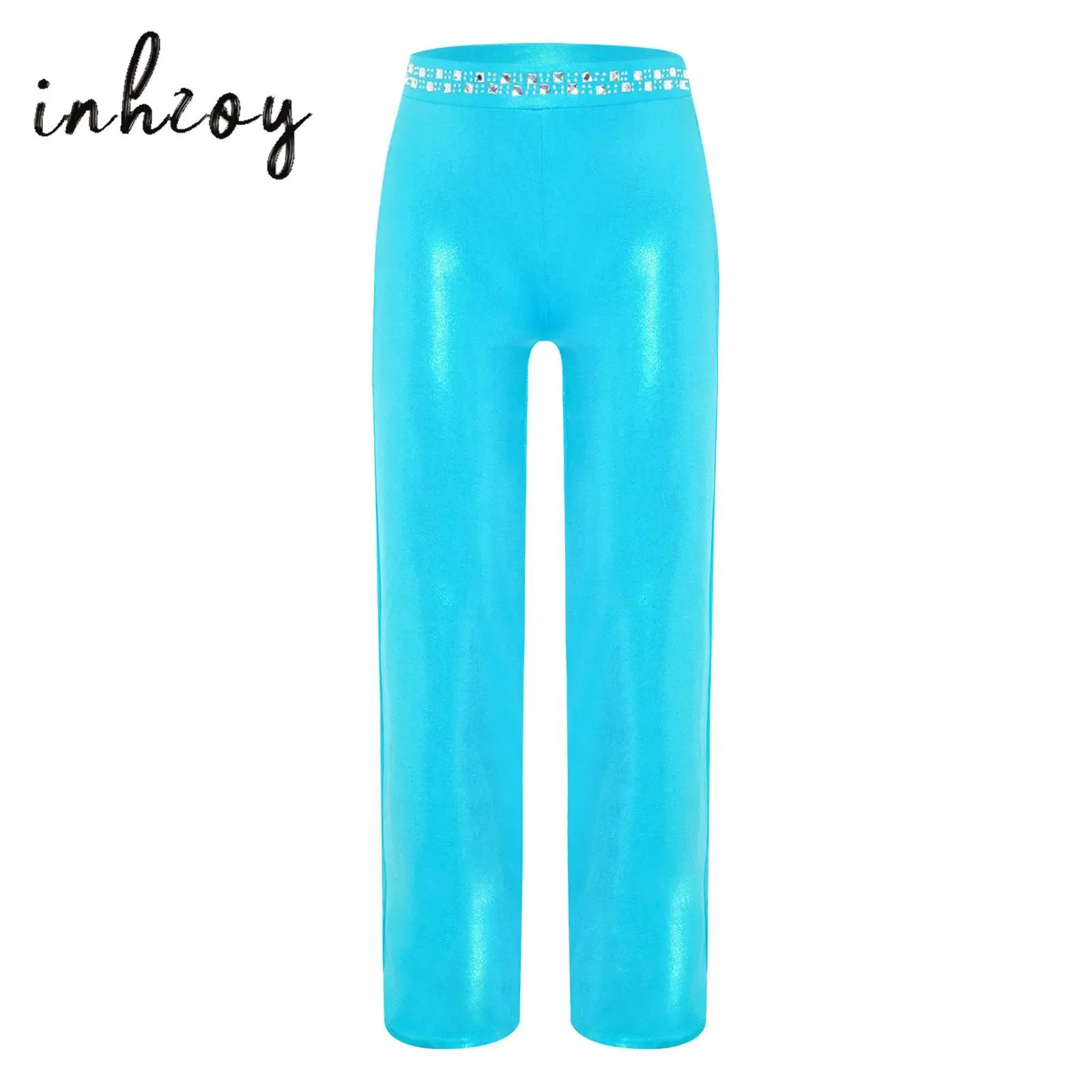 

Kids Girls Metallic Jazz Dance Pants Trousers Shiny Rhinestones Elastic Waistband Pants Hip Hop Street Dance Performance Costume
