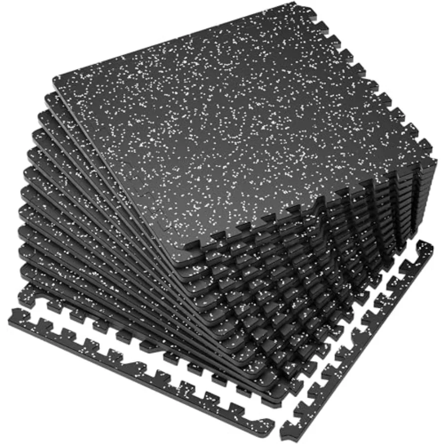 0.56'' Thick 12 Pcs 48 Sq Ft Rubber Top Exercise Equipment Mats High Density EVA Foam Mats with Rubber Top Interlocking Gym Flo