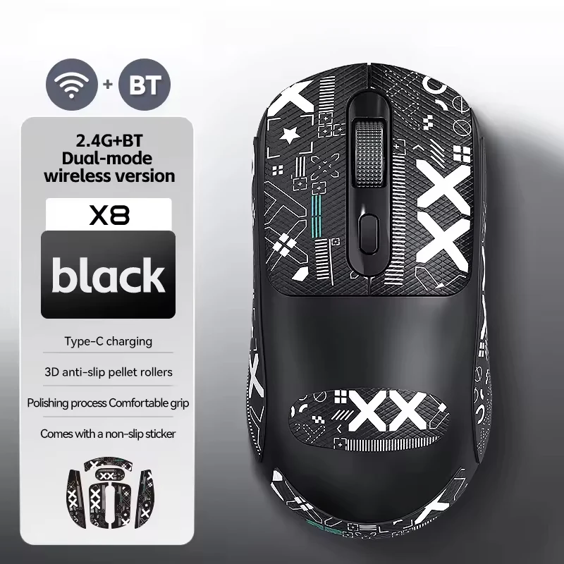 

Warvank X8 Dual Mode Wireless/Bluetooth Gaming Mouse with Anti-slip Sticker TYPE-C Rechargeable Office Mouse for Laptopsfund